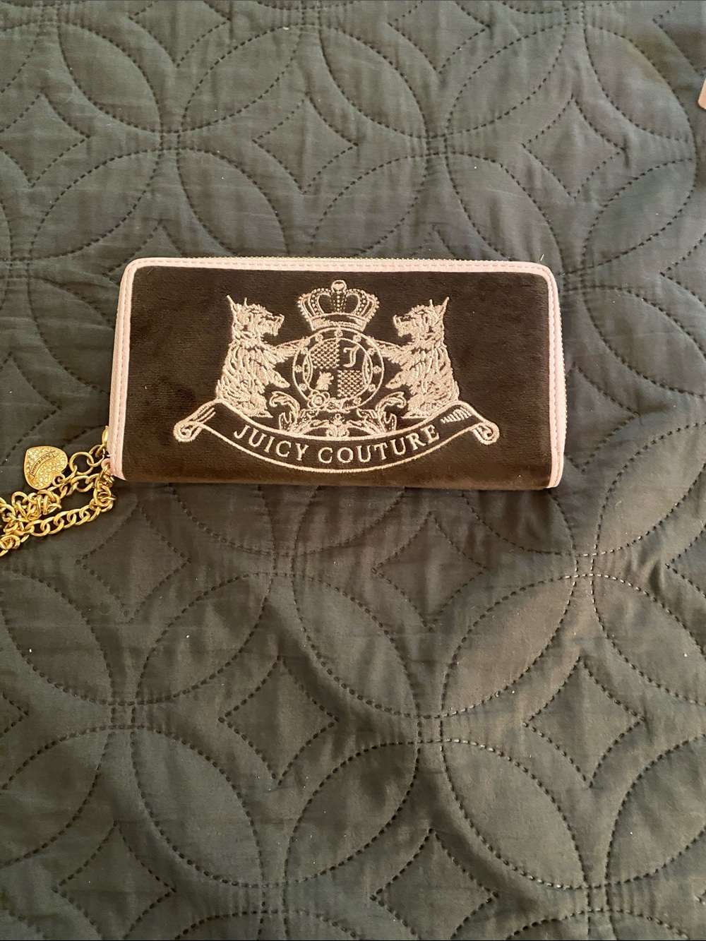 Juicy Couture Black Wallet with Pink Trim and Gold Chain